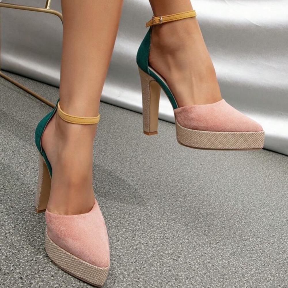 Chic Green and Pink Block Heel Mary Janes